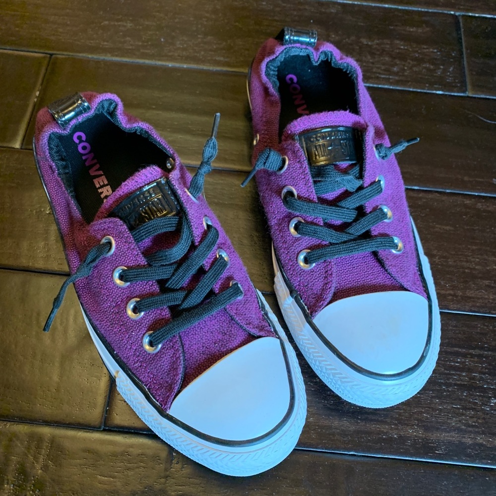 Purple converse slip on shoes!